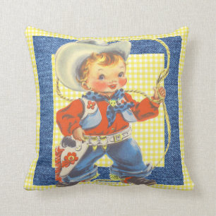 Rétro petit cowboy occidental avec le coussin de