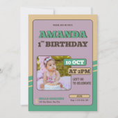 Retro Photo 1er anniversaire Invitation (Devant)