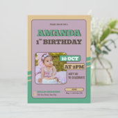 Retro Photo 1er anniversaire Invitation (Debout devant)