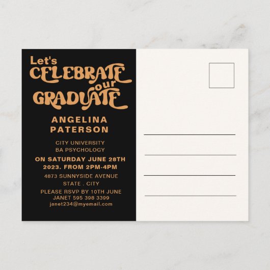 Retro Photo Black & Terracotta Afstuderen Party Uitnodiging Briefkaart (Achterkant)