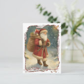 Retro Photo Santa Custom Address Classic Christmas Feestdagenkaart (Staand voorkant)
