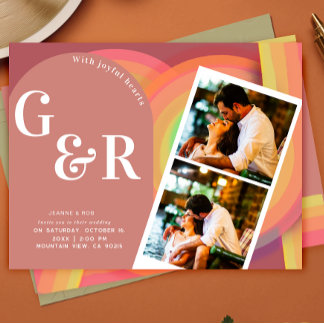 Retro photo Seventies Stripes Faire-part de mariag