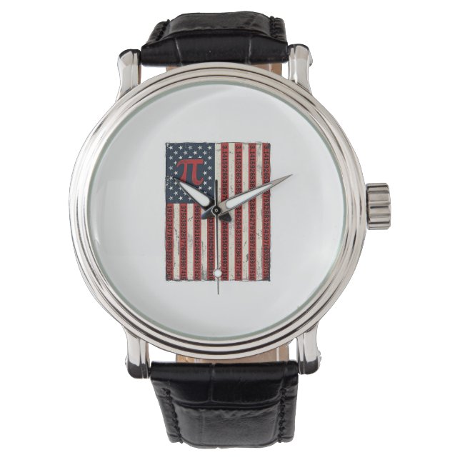 Retro Pi Amerikaanse Vlag Wiskundeleraar T-shirt O Horloge (Voorkant)