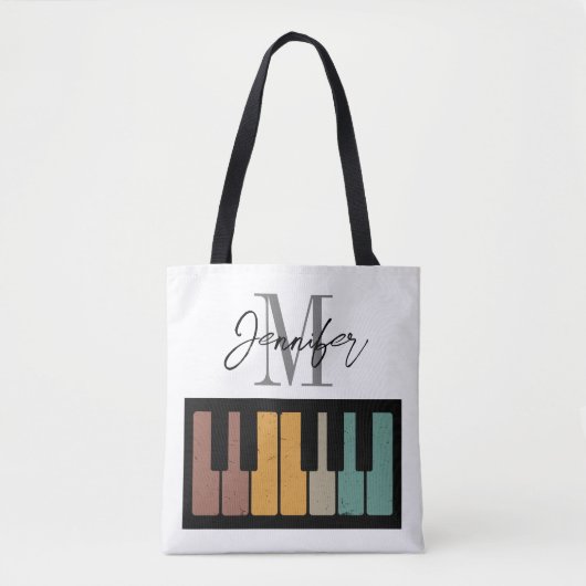 Retro Piano Monogram Naam Gepersonaliseerd Draagtas (Voorkant)