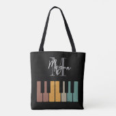 Retro Piano Monogram Naam Gepersonaliseerd Zwart Draagtas (Achterkant)