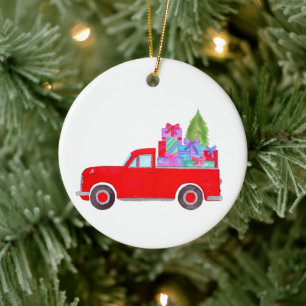Retro pick-up vrachtwagen met Kerst Gifts Keramisc Keramisch Ornament