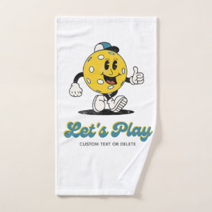 Retro Pickleball Cartoon Mascotte Gepersonaliseerd Handdoek