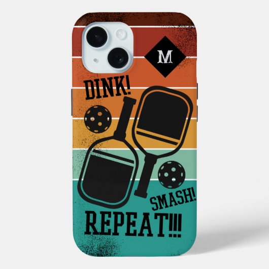 Retro Pickleball Dink Smash Herhaal Monogram Naam Case-Mate iPhone Case (Achterkant)