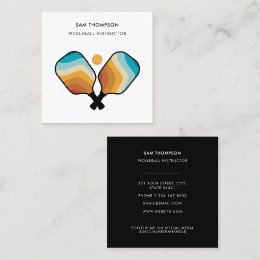 Retro Pickleball Paddle Ball Pickleball Instructeu Vierkante Visitekaartje (Voorkant / Achterkant)