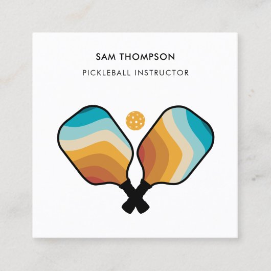 Retro Pickleball Paddle Ball Pickleball Instructeu Vierkante Visitekaartje (Voorkant)