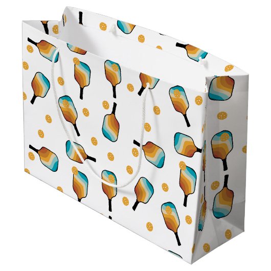 Retro Pickleball Paddles & Ball Patroon Groot Cadeauzakje (Achterkant Gekanteld)