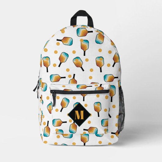 Retro Pickleball Paddles & Ball Patroon Monogram Bedrukte Rugzak (Voorkant)