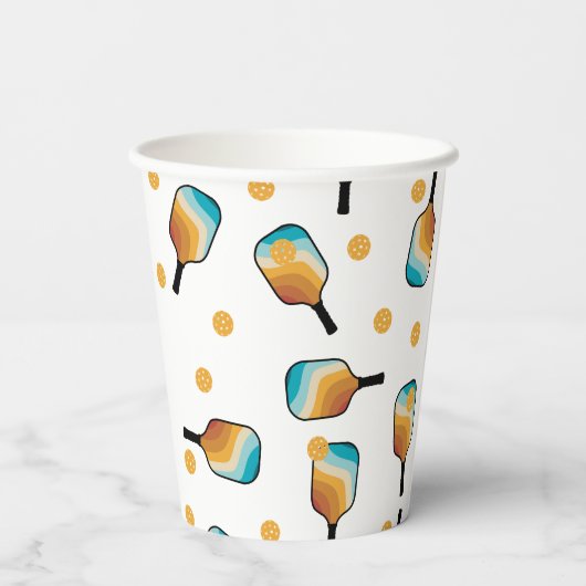 Retro Pickleball Paddles & Ball Patroon Papieren Bekers (Achterkant)