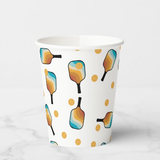 Retro Pickleball Paddles & Ball Patroon Papieren Bekers (Links)