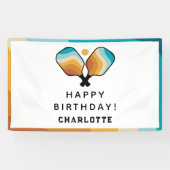 Retro Pickleball Paddles & Ball Verjaardagsfeest Spandoek (Horizontaal)