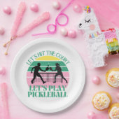 Retro pickleball vibes alleen verjaardag papieren bordje (Feest)