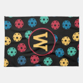 😍 Retro Pickleballen / zwart met initiaal Theedoek (Horizontaal)