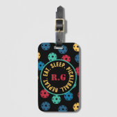 😍 Retro Pickleballen / zwart met initialen Bagagelabel (Voorkant (verticaal))