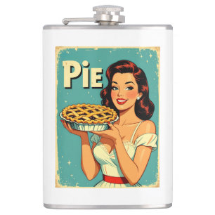Retro Pie Lady – Illustratie vintage bakposter Heupfles