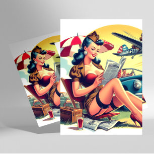 Retro Piloot Pin-up Briefkaart