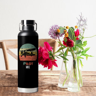 Retro  PILOT Typografie & Vliegtuig, Aangepast Waterfles