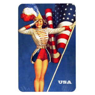 Retro Pin-Up Art USA Patriotic Magneet