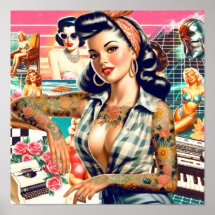 Retro pin-up collage poster