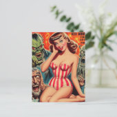 Retro Pin-up en Monsters Briefkaart (Staand voorkant)