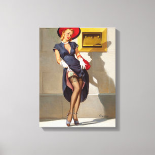 Retro Pin-Up Girl Canvas Afdruk