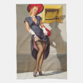 Retro Pin-Up Girl Theedoek (Verticaal)