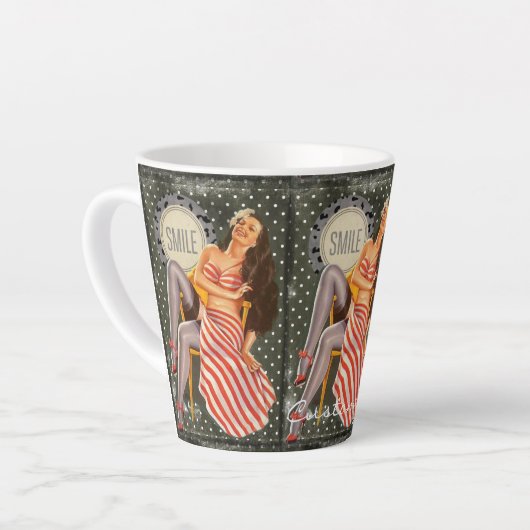  Retro Pin-up Illustratie Thunder_Cove Latte Mok (Linkerhoek)