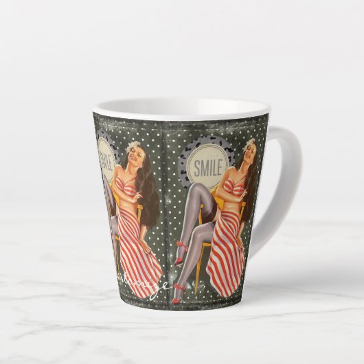  Retro Pin-up Illustratie Thunder_Cove Latte Mok (Rechterhoek)