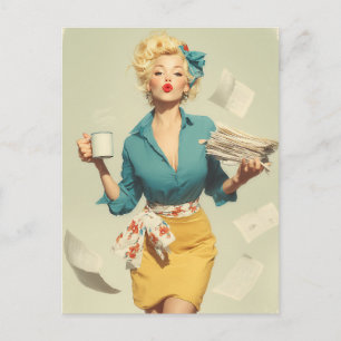 Retro Pin-Up Kantoor Chic Briefkaart
