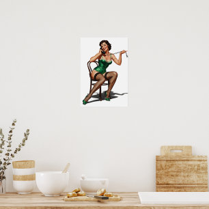 Retro Pin-up meisje met groene schoenen Poster
