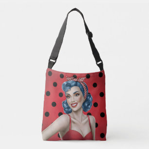 Retro Pin-Up Meisje met Polka Dots Crossbody Tas