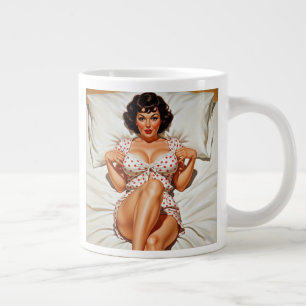 Retro Pin-up Meisje met Rode Polka Dot PJ's Extra Grote Beker