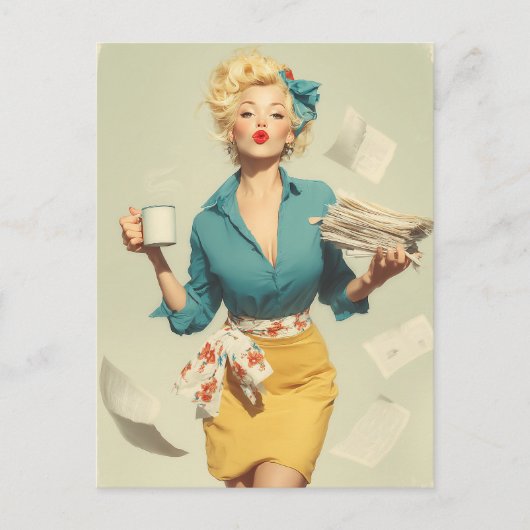 Retro Pin-Up Office Chic Briefkaart (Voorkant)