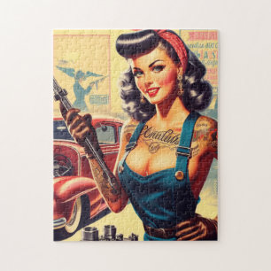 Retro Pin-up van een monteur Legpuzzel