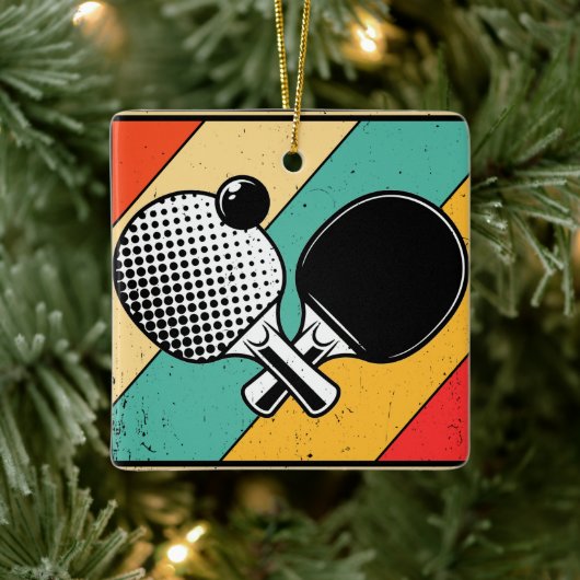 Retro Ping Pong Keramisch Ornament (Boom)