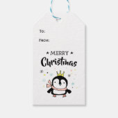 Retro pinguïn merry kerstkroon cadeaulabel (Voorkant)