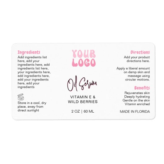 Retro Pink 2oz Dropper Bottle Wraparound Etiket (Voorkant)