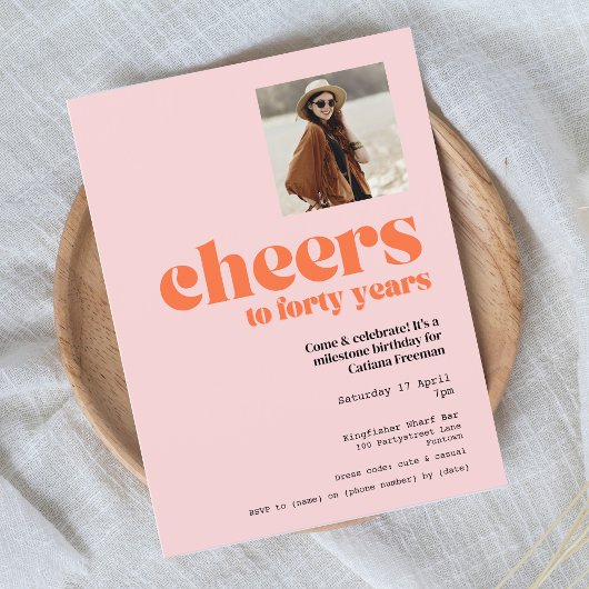 Retro Pink & Abrikoos, 40e verjaardag uitnodiging