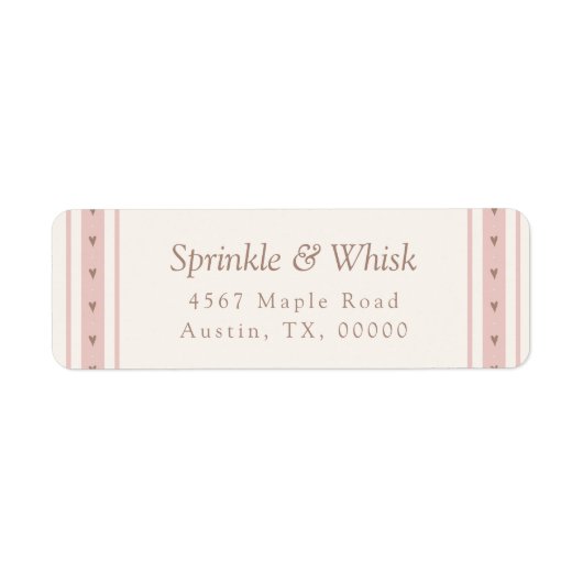 Retro Pink And Brown Heart Stripes Bakery Etiket (Voorkant)