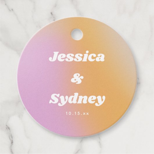 Retro Pink and Orange Gradient Wedding Bedankjes Labels (Voorkant)