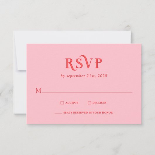 Retro Pink and Red Modern Wedding RSVP Cards (Devant)
