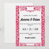 retro pink and red wedding invitation (Devant / Derrière)