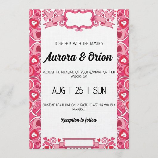 retro pink and red wedding invitation (Devant)
