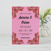 retro pink and red wedding invitation (Debout devant)