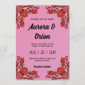 retro pink and red wedding invitation (Devant)