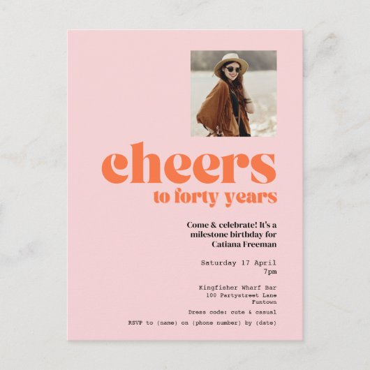 Retro Pink & Apricot, invitation pour 40e annivers (Devant)